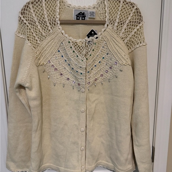 Storybook Knits Sweaters - Storybook Knits Cream Cardigan with Colorful Embellishments